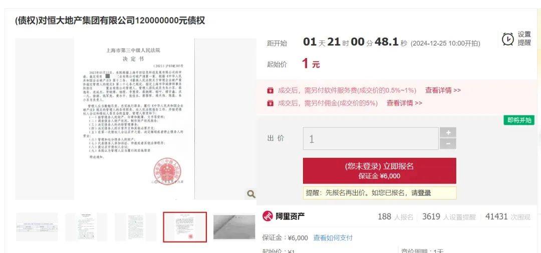 1元起拍<strong></p>
<p>自动计算软件app</strong>！恒大地产集团上亿债权将被拍卖