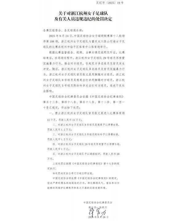 中国足协重罚“女足赛场冲突”<strong></p>
<p>以太坊币今日价格</strong>，多人被禁赛、罚款